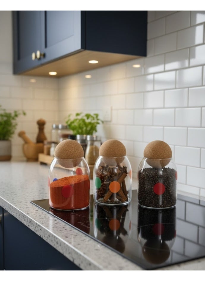 زوبا طقم برطمانات زجاجية 3 قطع محكمة الإغلاق مع غطاء خشب خيزران دائري بتصميم أنيق- متعدده الاستخدامات للتوابل والشاي والسكر وغيرهم - Image 5